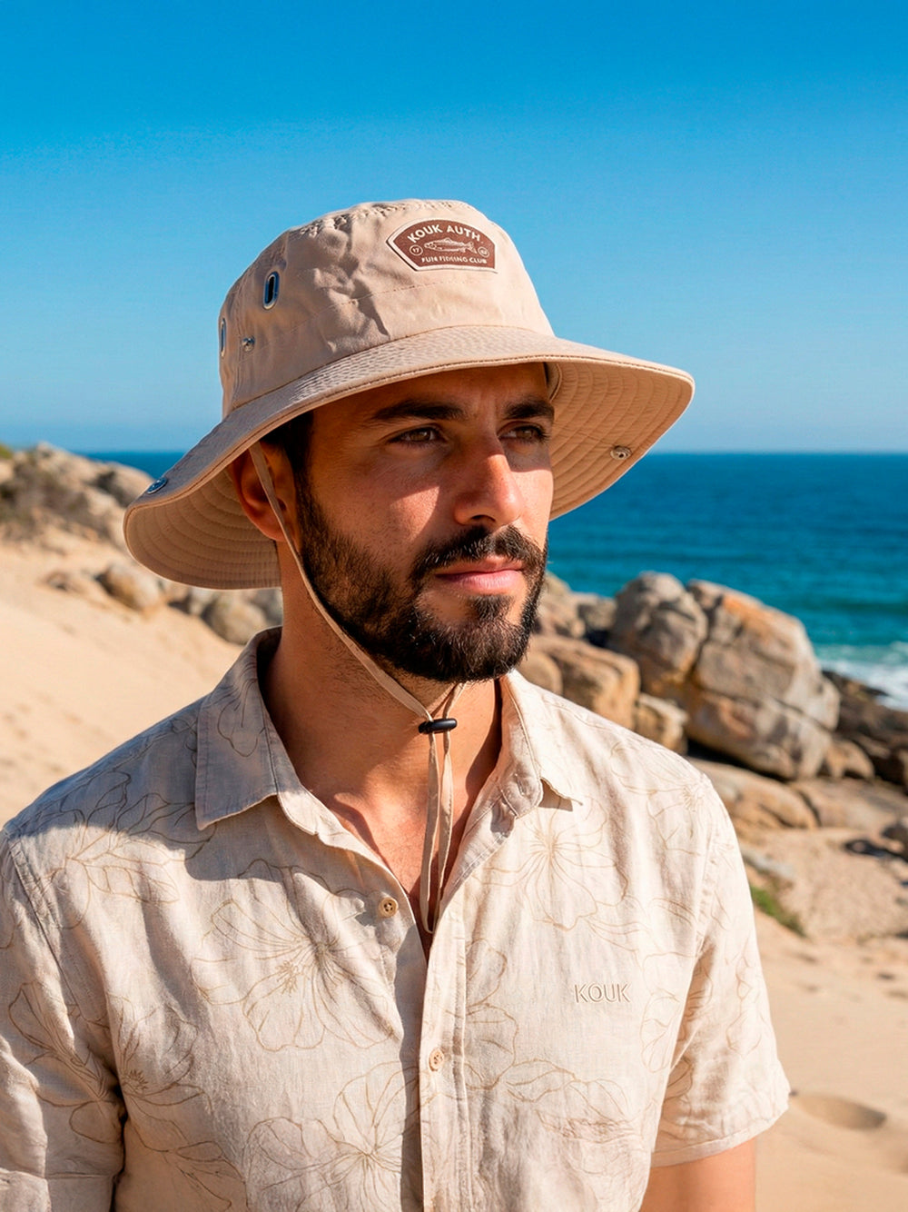 Bucket Pescador Redondo - Bege Logo Escuro