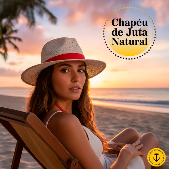 Chapéu de Juta Natural com Faixa Vermelho