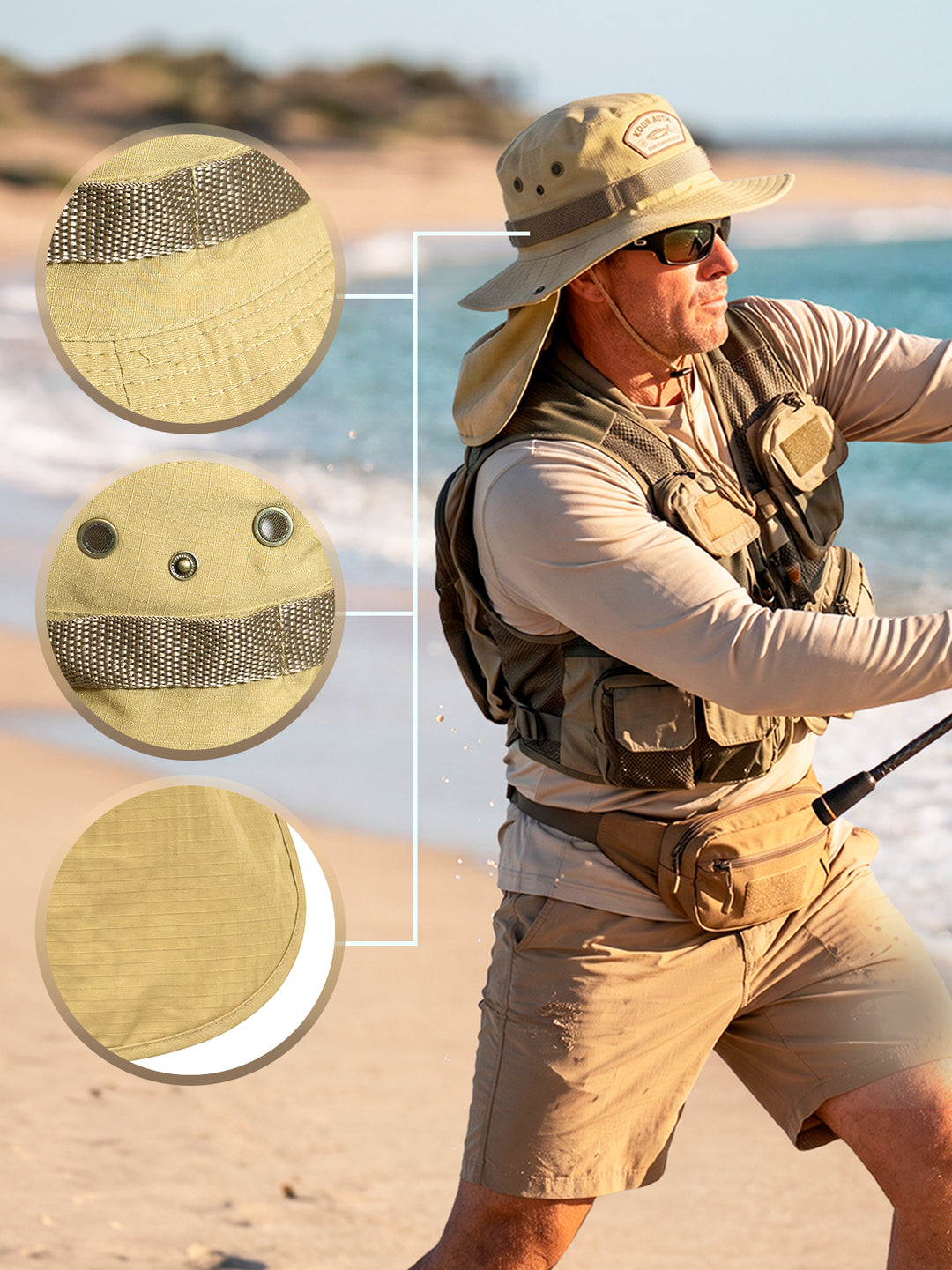 Bucket Pescador com Proteção de Nuca - Cáqui