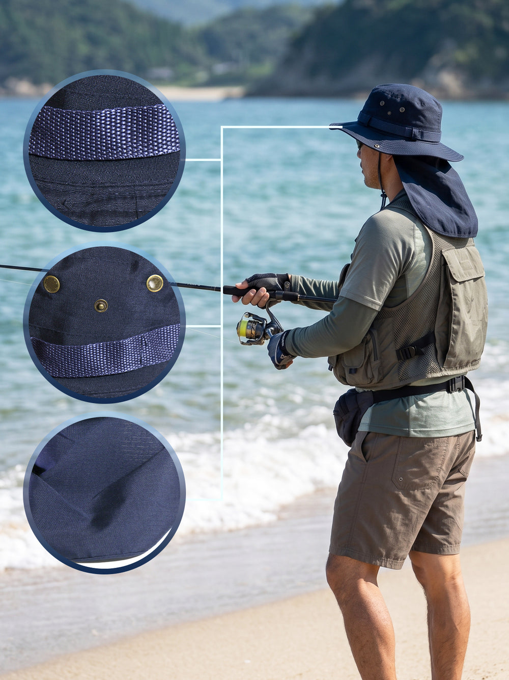 Bucket Pescador com Proteção de Nuca - Azul Marinho