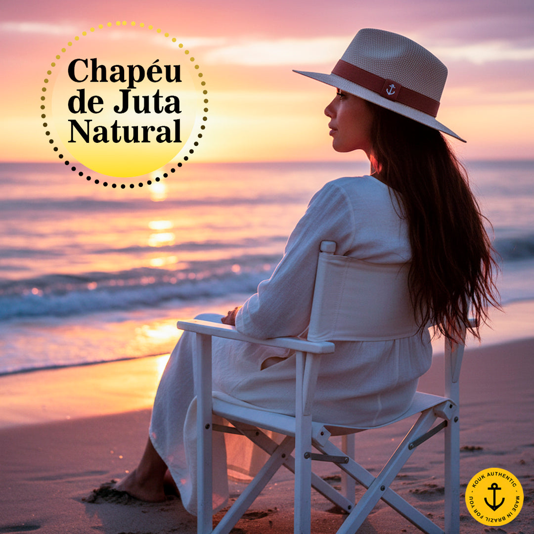 Chapéu de Juta Natural com Faixa Marrom