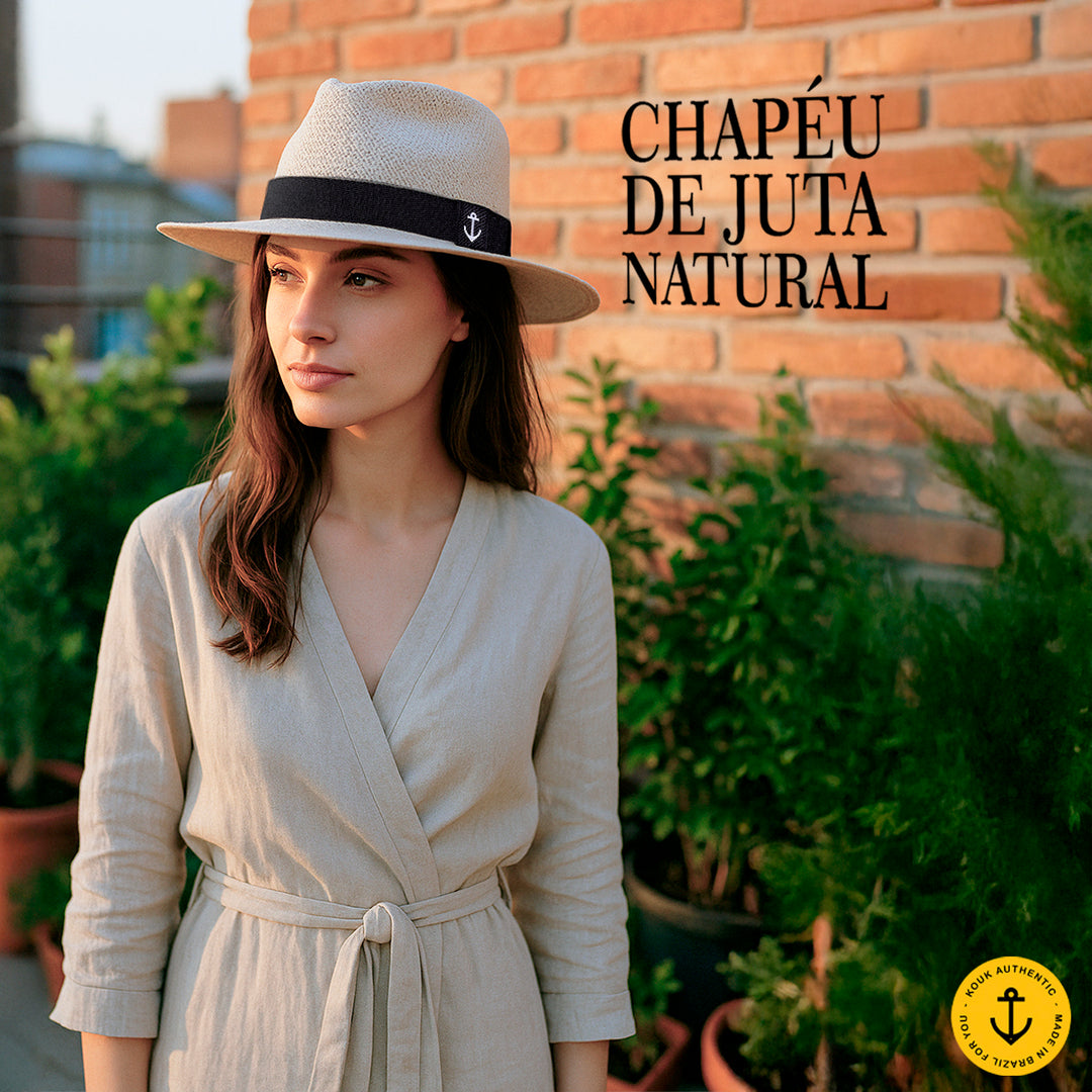 Chapéu de Juta Natural com Faixa Preto
