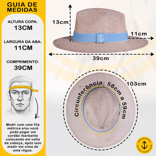 Chapéu de Juta Natural com Faixa Azul Bebê