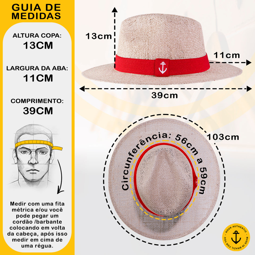 Chapéu de Juta Natural com Faixa Vermelho