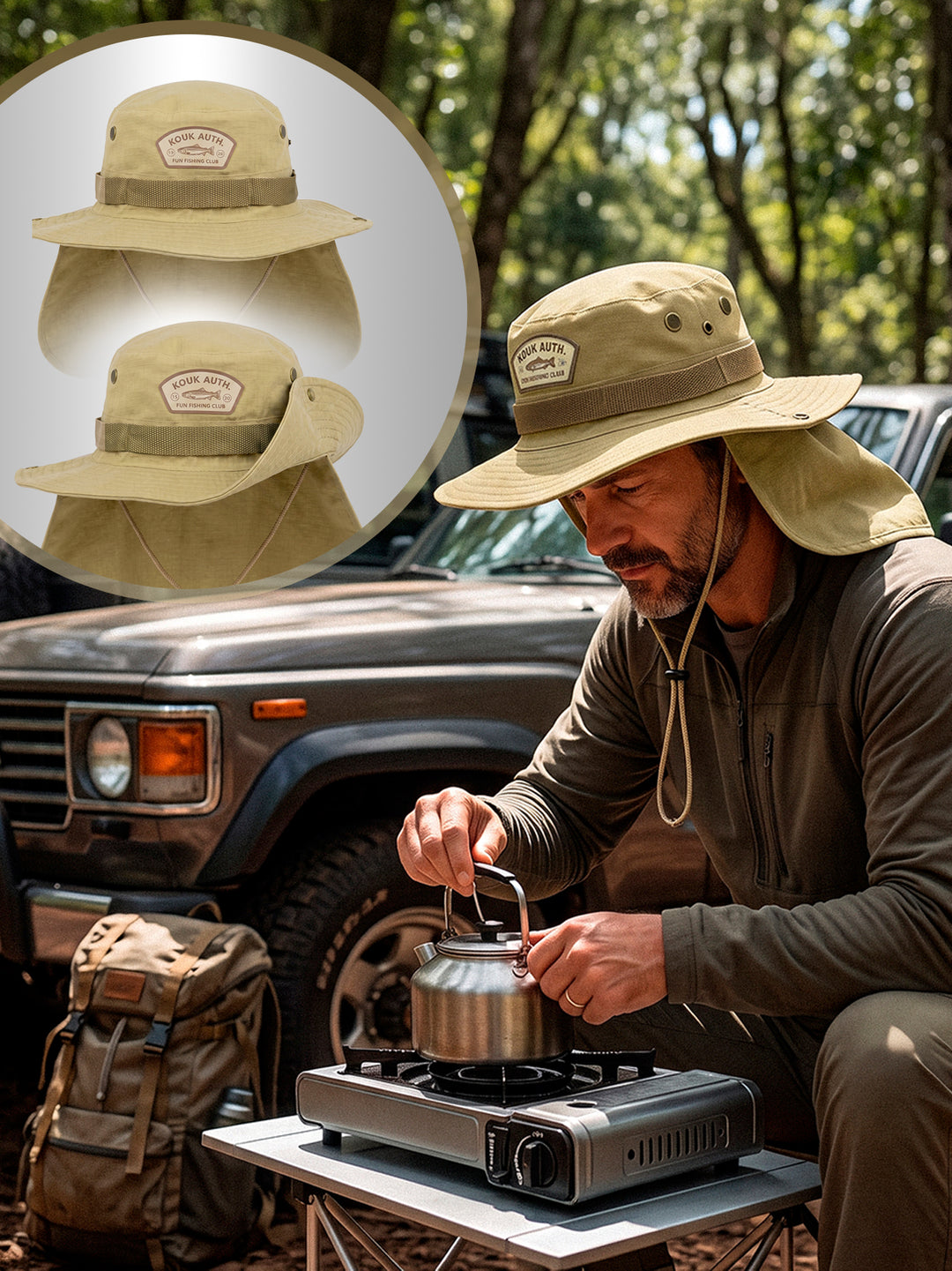 Bucket Pescador com Proteção de Nuca - Cáqui