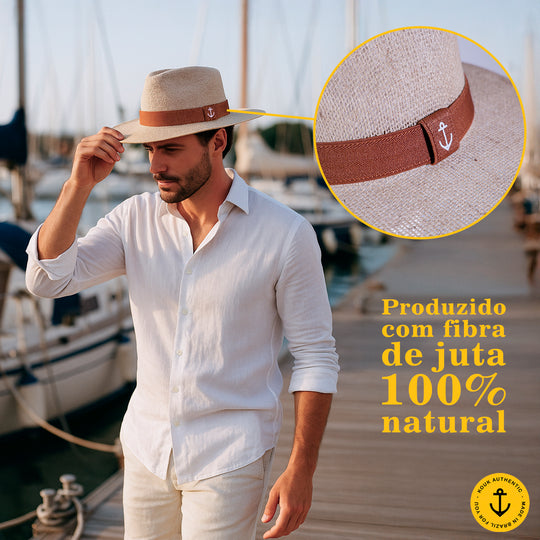 Chapéu de Juta Natural com Faixa Marrom
