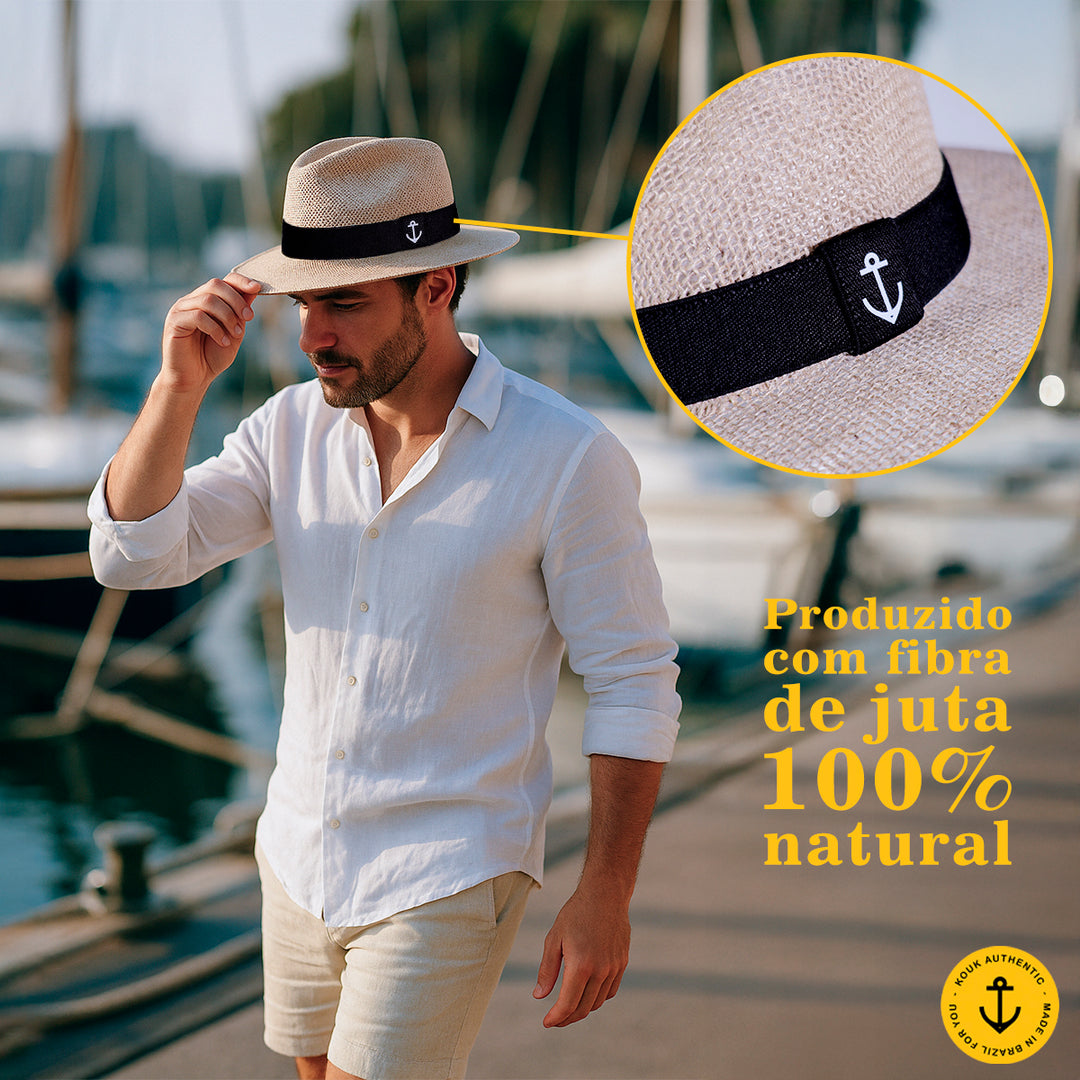 Chapéu de Juta Natural com Faixa Preto