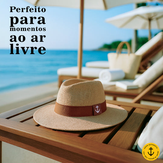 Chapéu de Juta Natural com Faixa Marrom