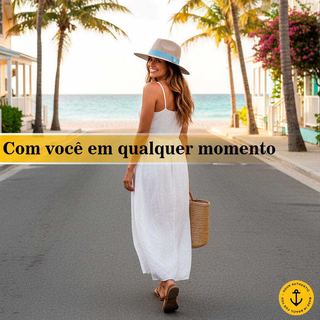 Chapéu de Juta Natural com Faixa Azul Bebê